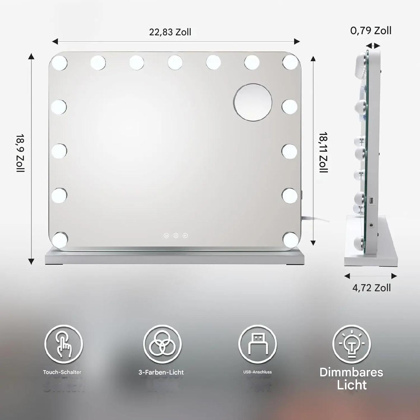 Hollywood Spiegel mit 15 LED-Lampen & Touch-Funktion