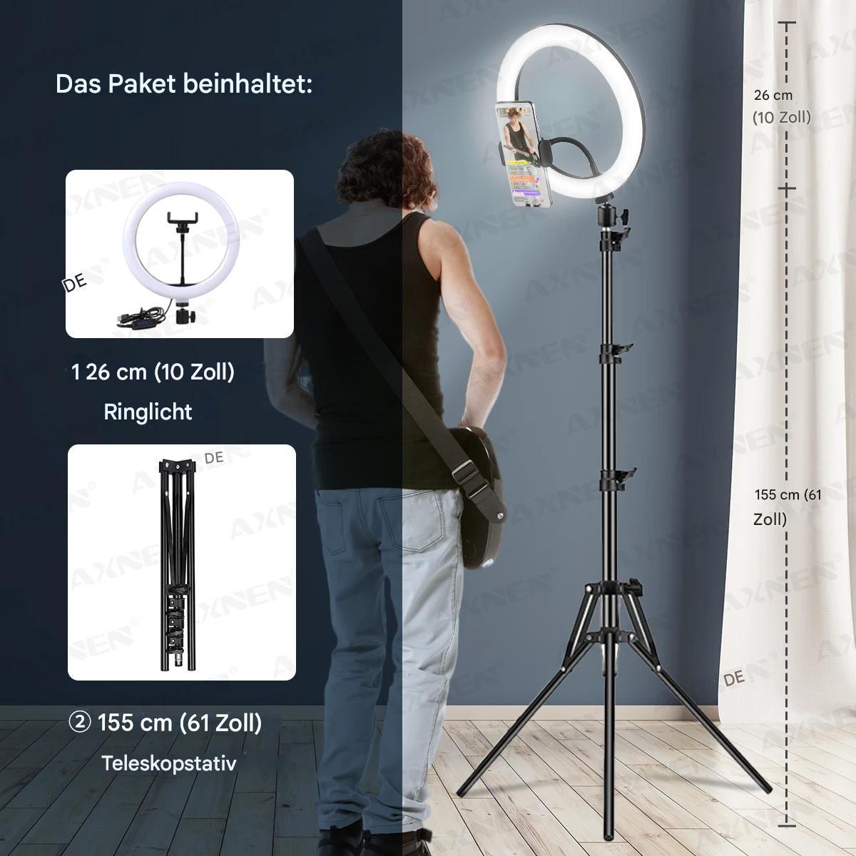 Selfie Video LED Ringlicht mit Stativ – Fotografie Beleuchtung