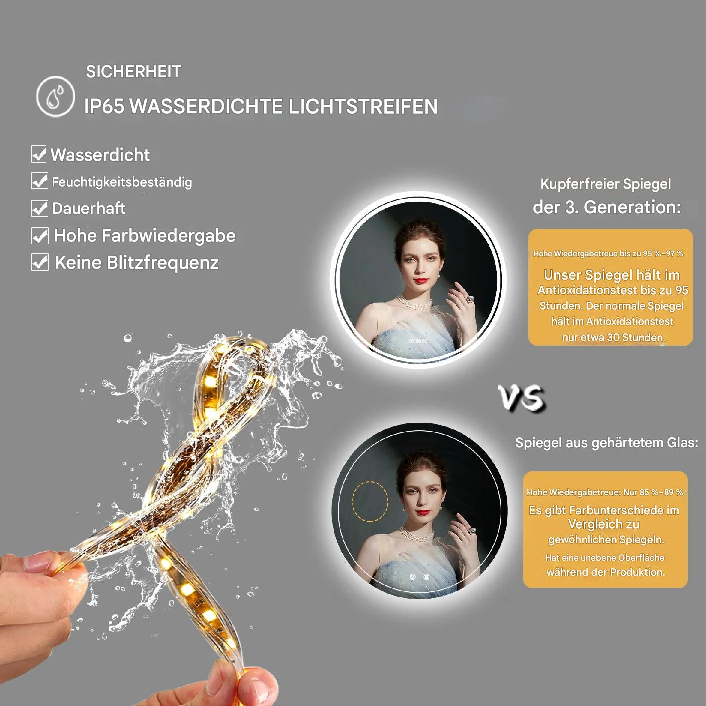 Badezimmerspiegel mit LED-Beleuchtung und Touchfunktion
