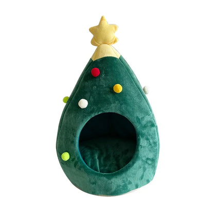 Gemütliches Winterbett für Hunde und Katzen in Weihnachtsbaum Stil